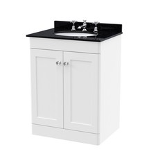 Nuie Classique 600mm White 2-Door Satin Vanity Unit with Black Marble Wash Basin