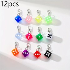 12 Pcs-Novelty Dice Keychain Accessory w/Lobster Clasp--1 dz.--Assorted Colors