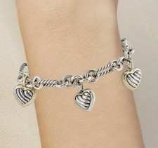 Size LARGE-DAVID YURMAN CABLE HEART CHARM BRACELET-5 HEARTS - Ret. $1,550
