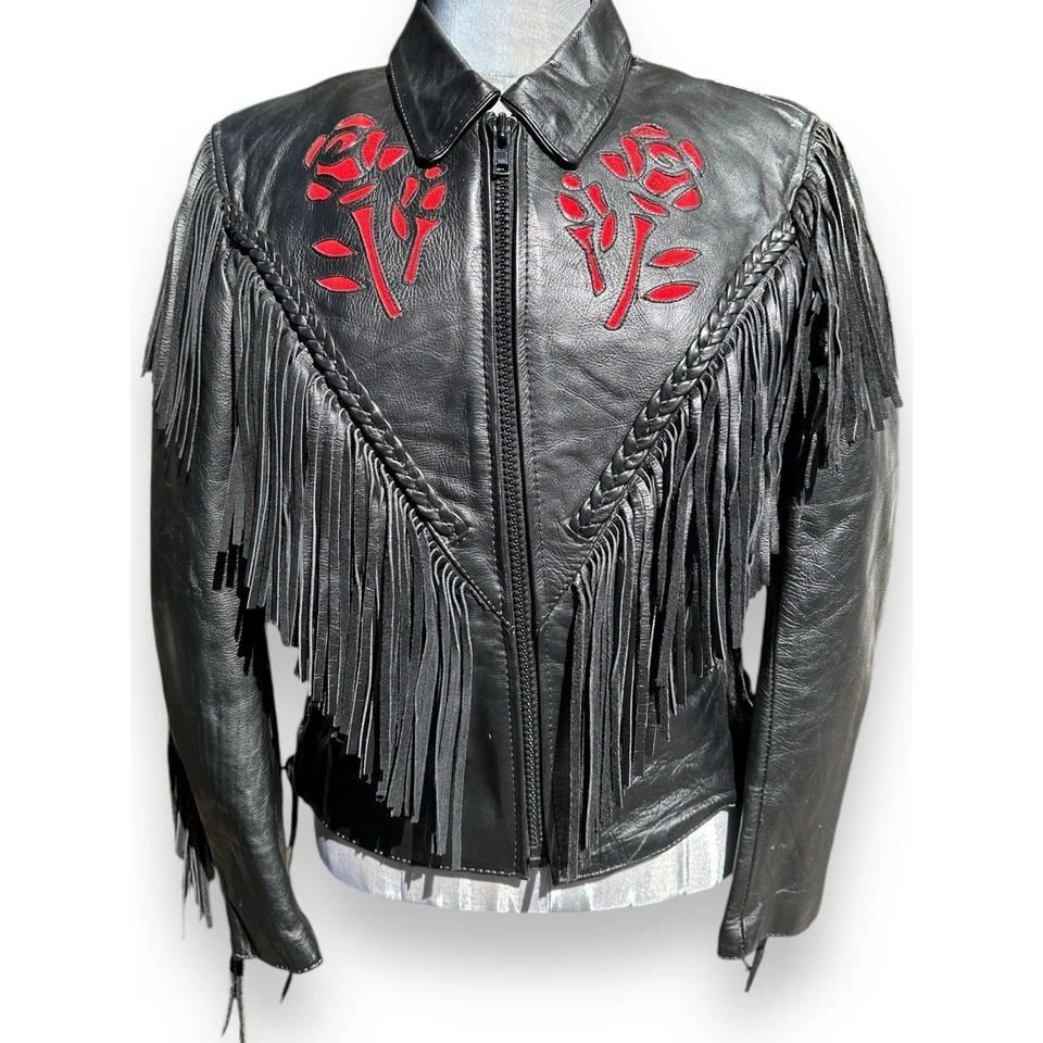 Chaqueta de moto de cuero gótico caprichosa sopa de basura Free People de colección flecos Foto 2 de 4