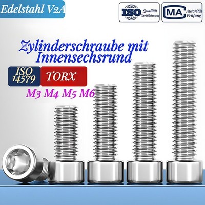 Zylinderschrauben ISO 14579 A2 TX Edelstahl V2A TORX M3 /M4 /M5 /M6 Zylinderkopf