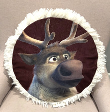 Disney Frozen Approx. 15" Round Pillow Dual Sided Plush OLAF / SVEN Reindeer