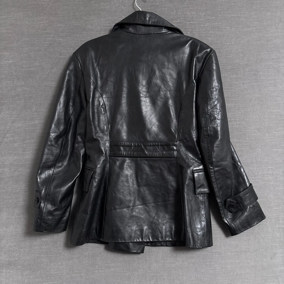 Chaqueta de Cuero Hoban North Beach Vintage 8 Negro Doble Pecho Chaquetón Años 90 Foto 2 de 4