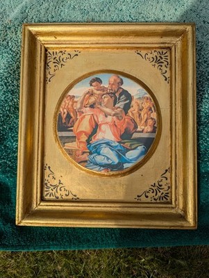 Michelangelo - aufwendiger Druck die heilige Familie - Holzrahmen Hand bemalt