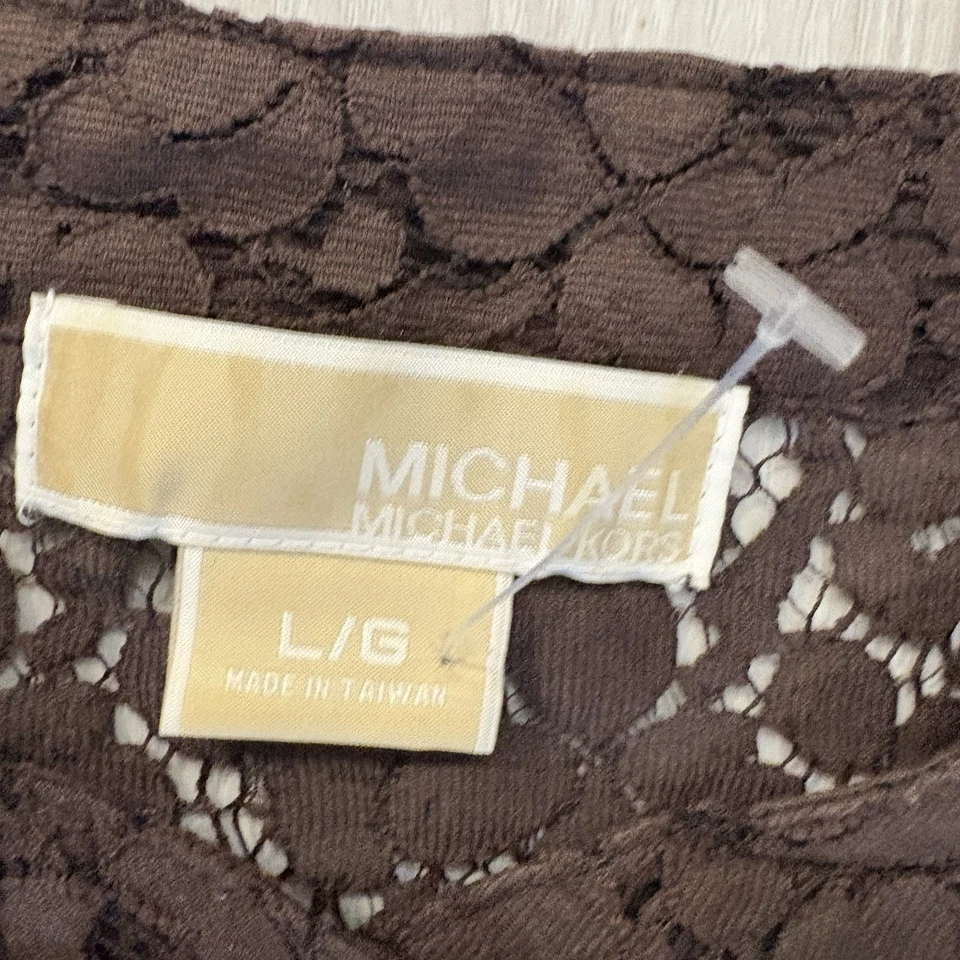 Blusa túnica Michael Kors feminina marrom renda manga longa boho transparente tamanho G - Imagem 3 de 4