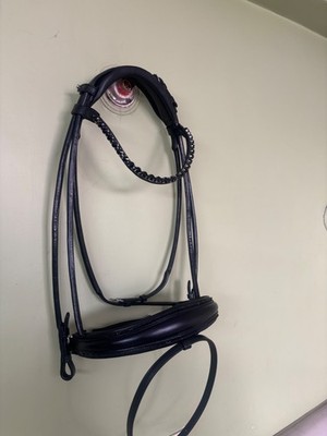 Rolled Dressage Bridle removable  Falsh Black 12 mm Chain Browband Web Reins