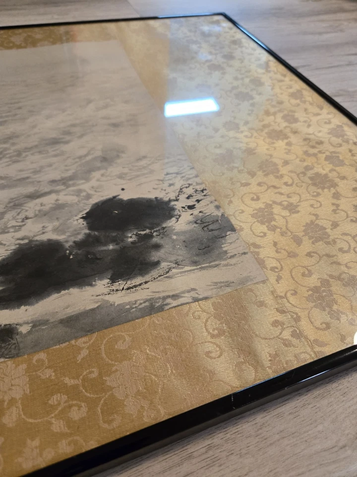 Arte Japonés Vintage Pergamino Colgante Kakejiku Kakemono Ondas de Agua Enmarcado 39"x20" Foto 4 de 4