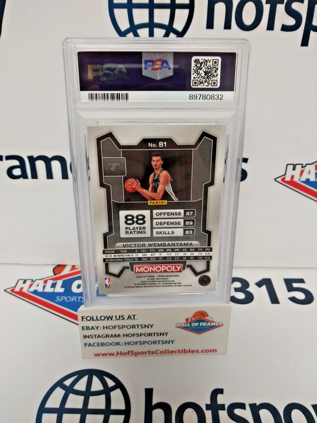 2023/24 PANINI PRIZM MONOPOLY VICTOR WEMBANYAMA ROOKIE #81 PSA 10 view 3