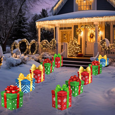 10 Pcs Christmas Yard Signs Decor with LED Lights Glitter Yard Signs with Stakes