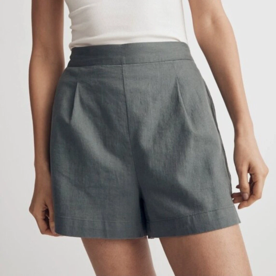 Madewell Clean Linen Cotton Blend Pull On Shorts Green Womens Large