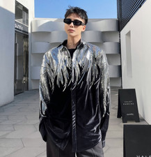 Mens Sequined Singers Stage Performance Costume Velvet Coat Jacket Lapel Outwear