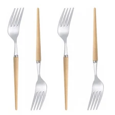Wooden Handle Stainless Steel Flatware Set Metal Forks for Home Kitchen Resta...