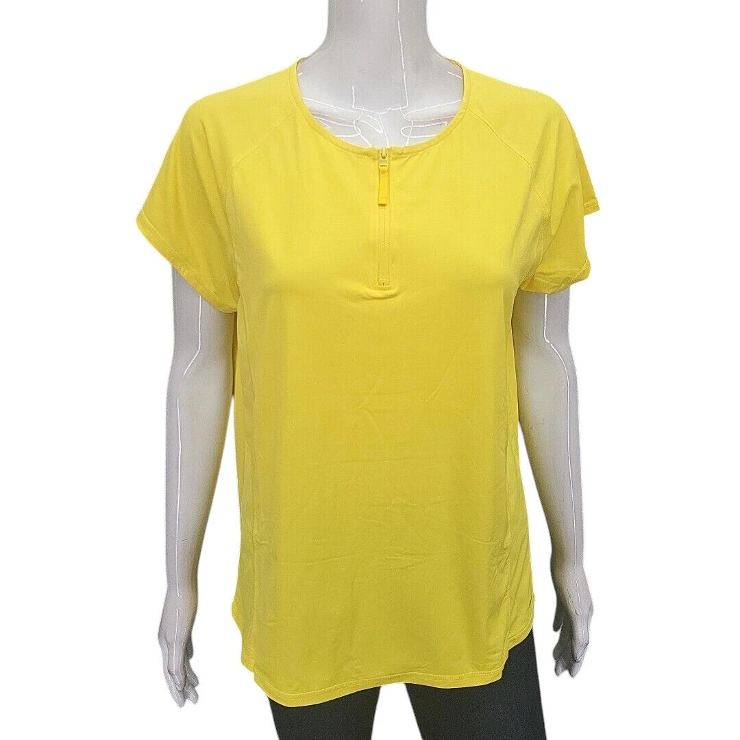 Womens UPF50 Short Sleeves Swim Shirt Medium Size Yellow Sun Protection Top