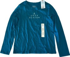 NWT Girls Cat Jack Medium 8 Teal Long Sleeve Shirt "Cozy Season"