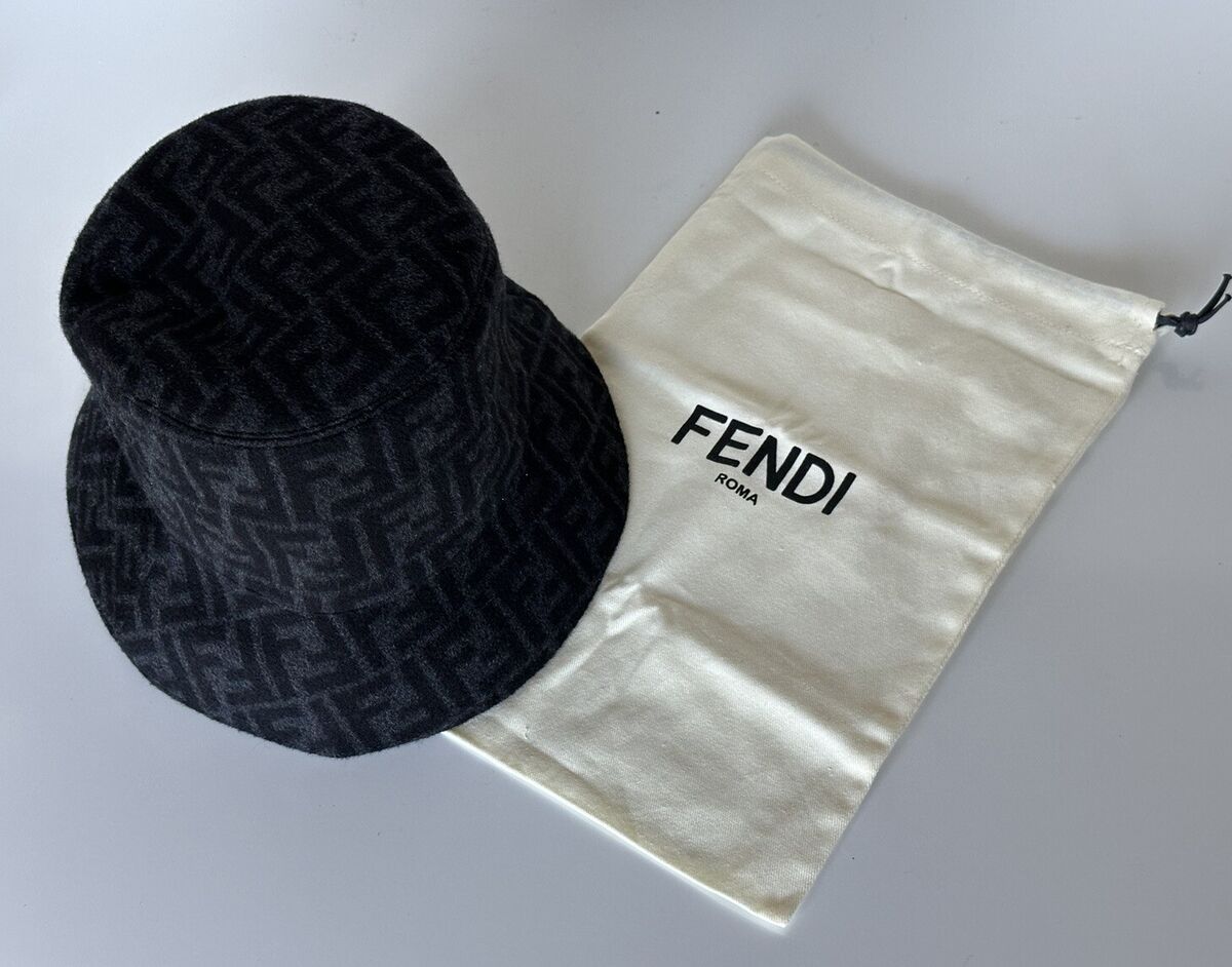 NWT $690 Fendi FF Wool Black Men's Bucket Hat Medium FXQ801 NWT $690 Fendi FF Wool Black Men's Bucket Hat Medium FXQ801