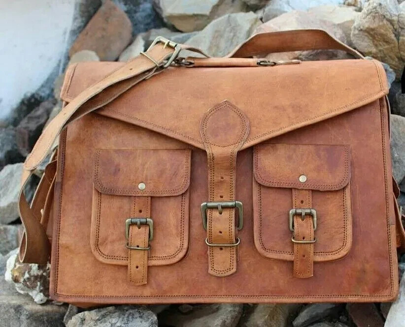 Vintage Brown Genuine Leather Laptop Briefcase for Men Handmade Business Bag-image