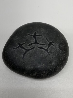 North American Primitive Relief Carved Hunters Dancers Stone Roundel ca. 20th c.