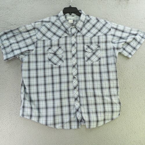 Wrangler Shirt Mens 3XL Black Gray Plaid Pearl Snap Western Short Sleeve
