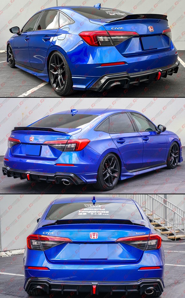 FOR 22-26 HONDA CIVIC SEDAN YOFER V2 AEGEAN BLUE LED REAR DIFFUSER+ ...