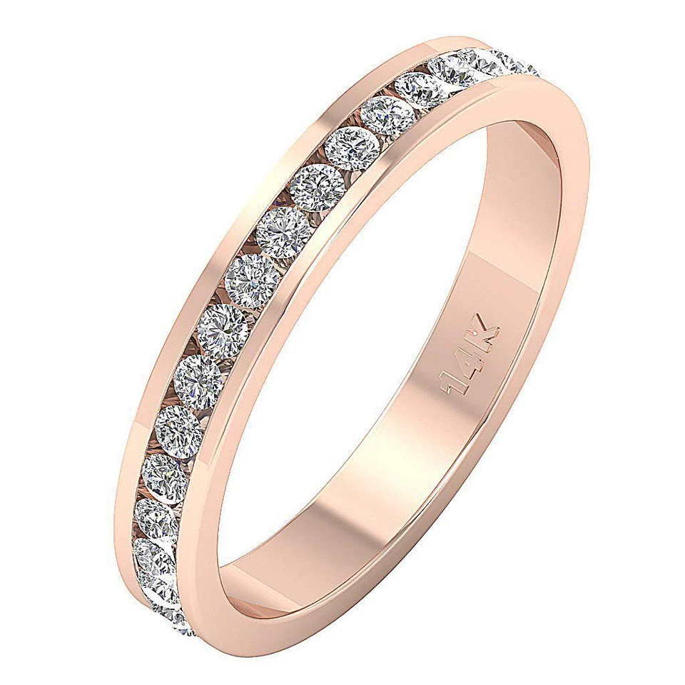 Channel Set Stackable Eternity Ring I1 G 0.90 Carat Round Diamond 14K Solid Gold - Image 4 of 4