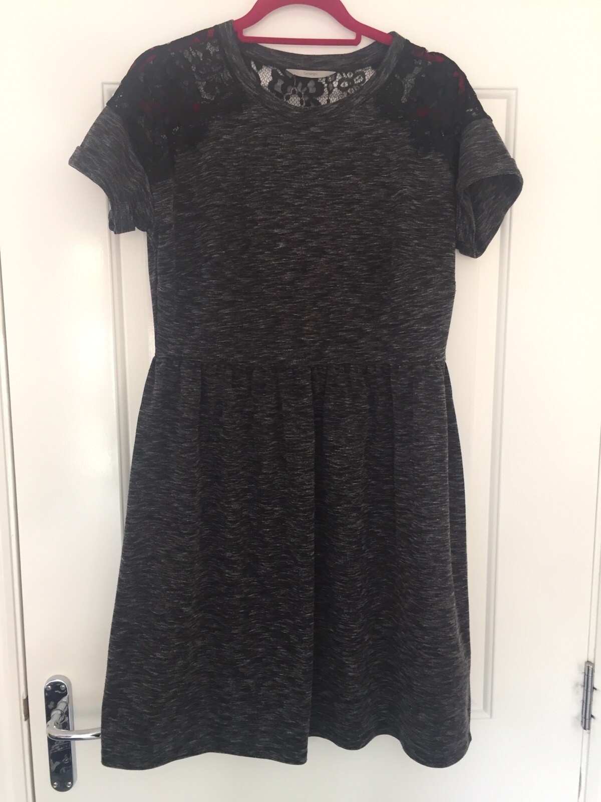 At Asda Ladies Size 16 Charcoal Grey Jersey Dress Winter Lace