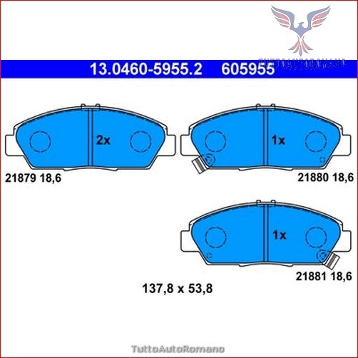 605955 Kit pastiglie pattini freno Ate Anteriore per HONDA PRELUDE IV V ACCORD