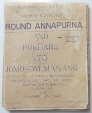 ANTIGUO MAPA DE TREKKING VINTAGE REDONDO ANNAPURNA POKHARA A JOMOSOM MANANG NEPAL