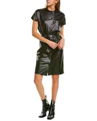theory faux leather dress Theory Women's Triangle Faux Leather Black Dress Size P NWT