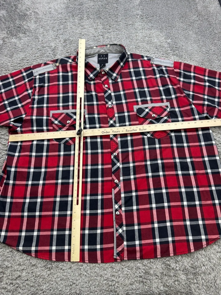 Camisa masculina vintage Koman 5XB grande xadrez tartan vermelho ocidental rockabilly cowboy anos 90 Y2K - Imagem 4 de 4