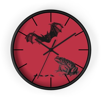 Deep Red Spooky Wall Clock Bat Frog Bugs Statement Decor or Unique Gift
