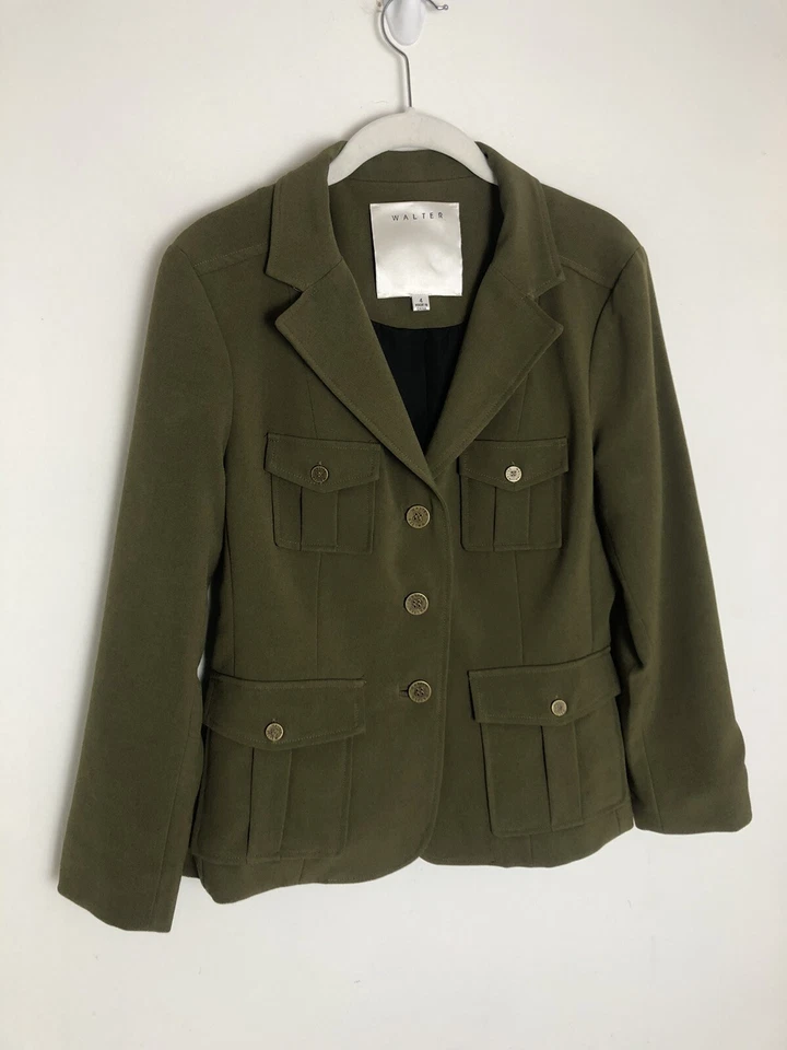 Blazer Walter Baker Verde Oliva Botón Carrera Chaqueta Carga Ligera Talla 4 A4 Foto 2 de 4