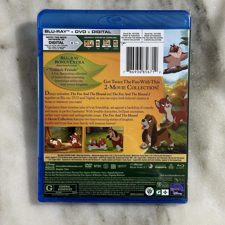 The Fox And The Hound 1 & 2 (Bluray, DVD, Digital) Sealed New With Slip Cover - Image 4 of 4