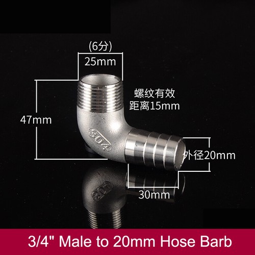 Stainless Steel Hose Barb Elbow Fitting BSP Male to Hose Tail Barb Gas Water Air - Picture 23 of 24