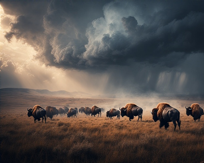 #ad Bison Buffalo god storm plains 8x10quot; Old West Landscape Art Matte Print $11.01