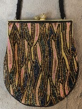 Vintage Evening Handbag Beaded Multicolored Shoulder Bag Abstract Design VTG