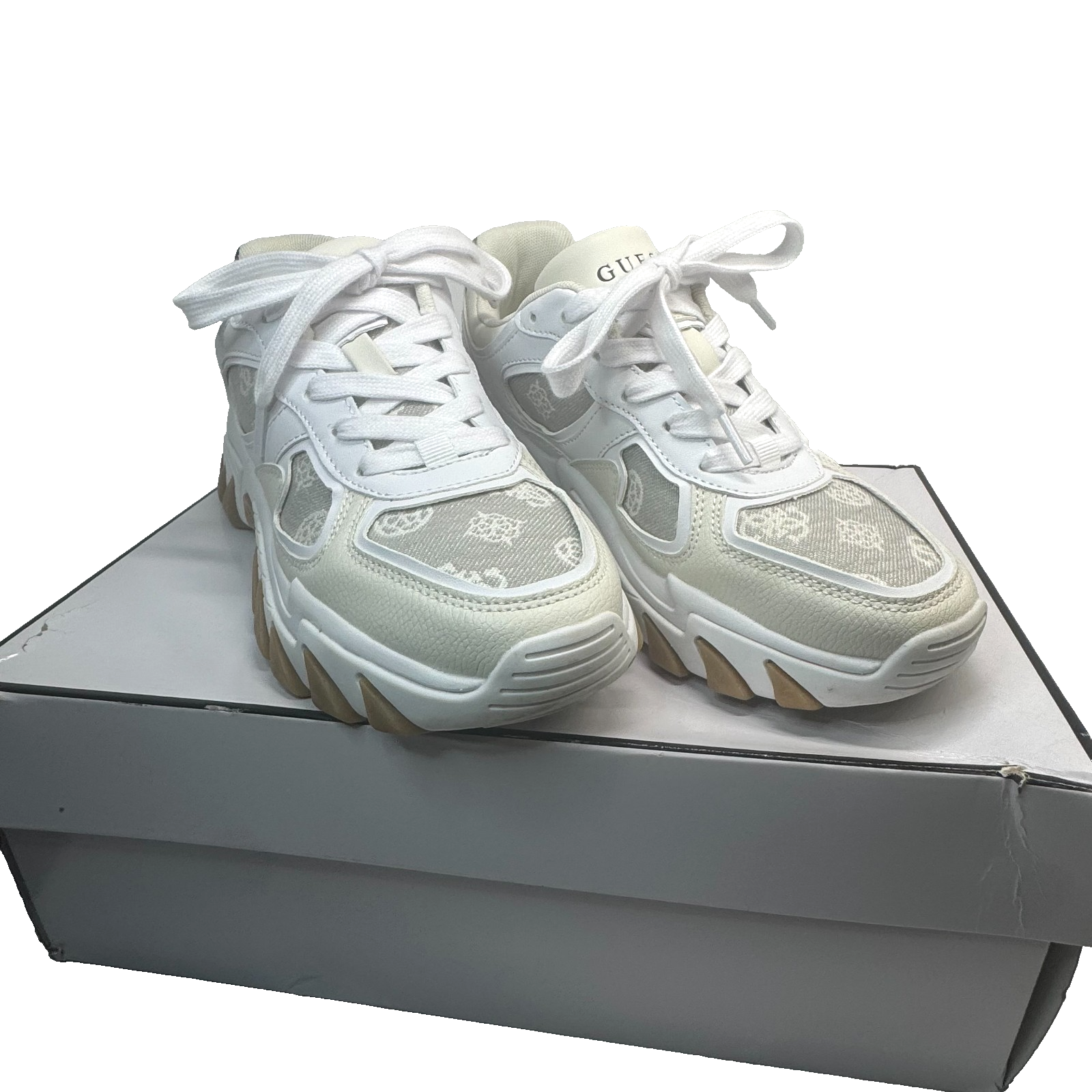 SAOLA Sneakers GUESS Norina Chunky bianche logo maglia pelle donna taglia 7M suola gomma