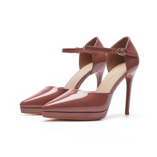 Decolte Scarpe Tacco 10 cm Comodo Marrone Lucido Eleganti Pelle Sintetica 35248