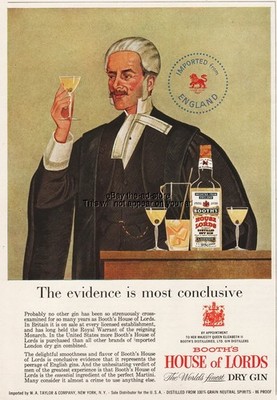 1956 Booth's House of Lords Dry Gin London England Cocktail Martini Bar Decor Ad