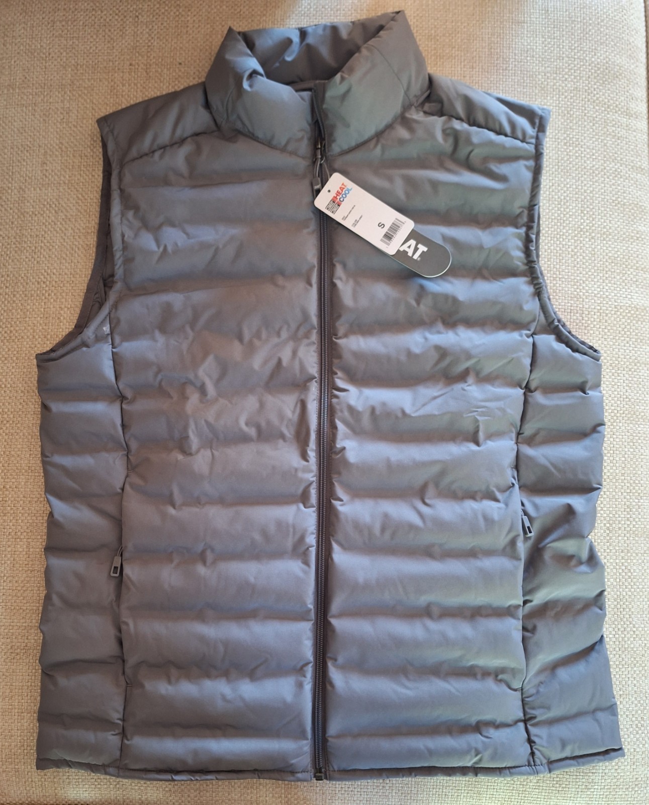32 Degrees Heat Puffer Vest Men's Gray Full Zip Lightweight - Size S - NWT