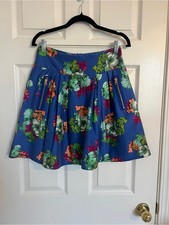 Maeve Floral A-Line Skirt Blue Pleated Anthropologie Rose Gold Zip 6