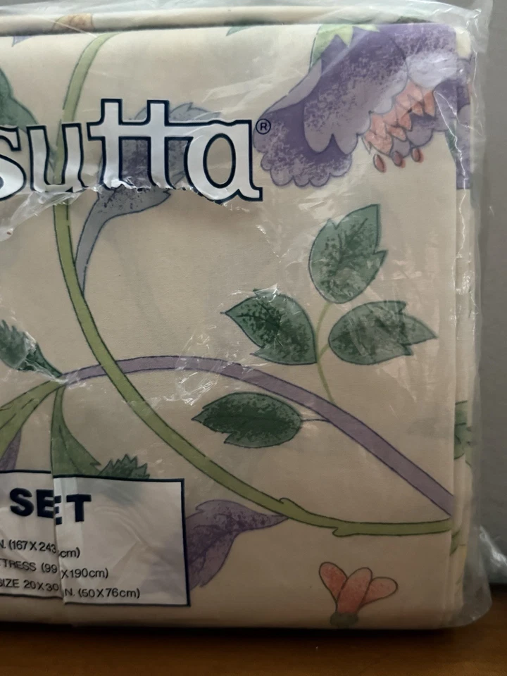 VTG 80s Wamsutta Ultracale No Iron 3 Pc Twin Sheet Set Oriental Fantasy Floral - Image 3 of 4