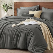 Dark Grey Queen Comforter Set, Cationic Dyeing Bed in a Bag Queen 7 Pieces, D...