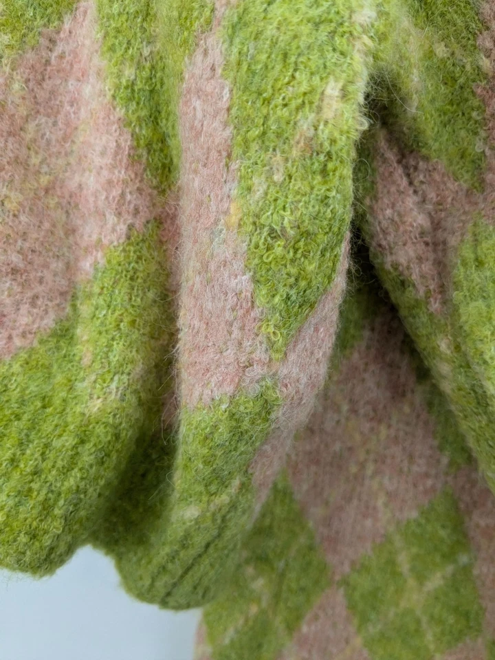 Cárdigan tejido recortado LUSH Argyle para mujer talla S grueso retro argyle abotonado Y2K Foto 4 de 4