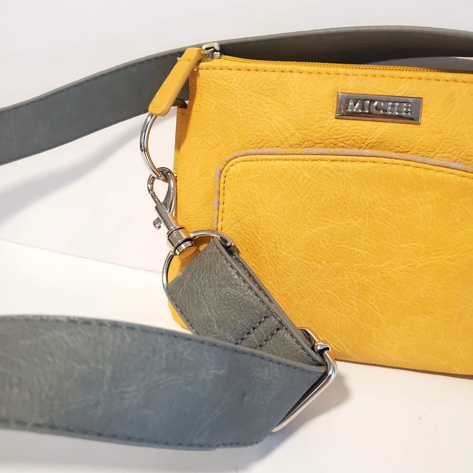 Cartera de Viaje Miche Micro Bolso Amarillo Gris Mostaza Correa Extraíble Tarjeta de Crédito  Foto 4 de 4