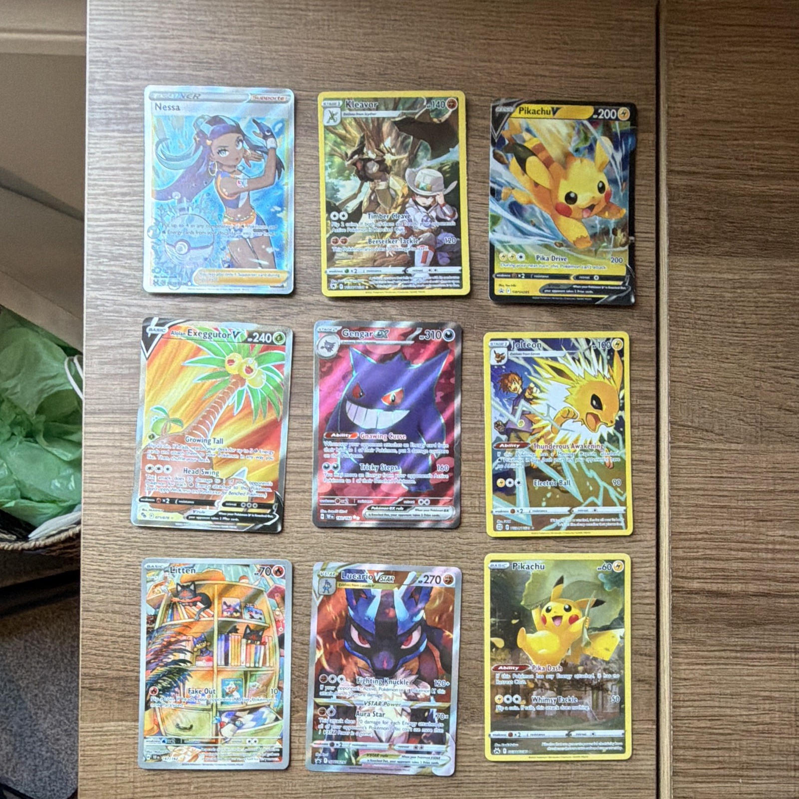 Pokemon TCG 9-Card Lot Nessa TG27 Pikachu V SWSH285 Gengar ex Holo FA