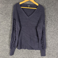 Express Sweater Pullover Women XS Blue Knit V-Neck Long Sleeve Rayon Casual