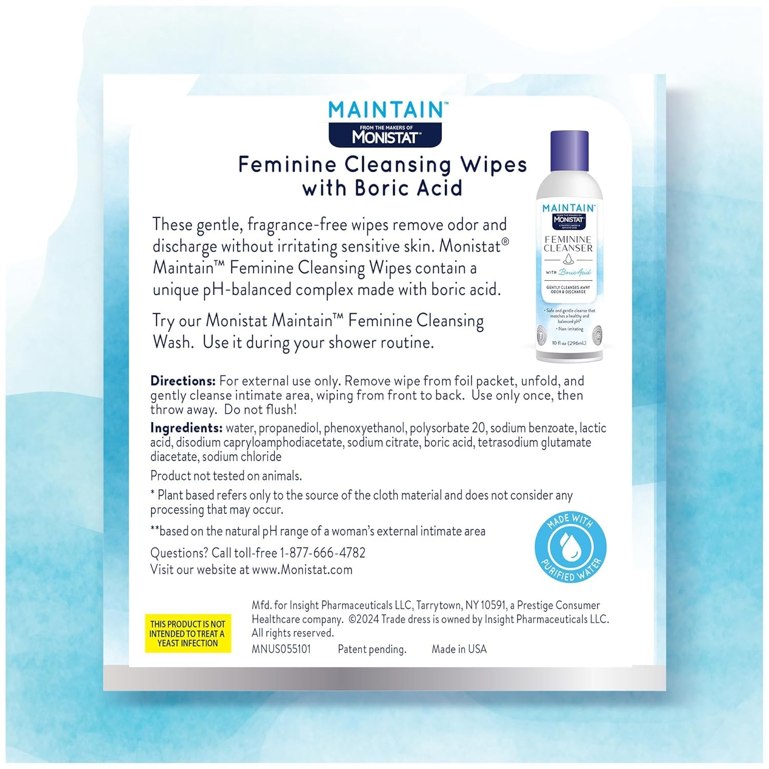 Monistat Maintain Feminine Wipes with Boric Acid for 12 Count (Pack of 1) 