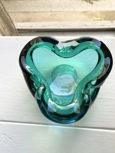 Vintage Murano Sommerso Blue/Green Art Glass Ashtray Or Trinket Bowl