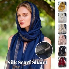 Women's Silk-Like Shawl Scarf Lightweight Sun Protection Fashion Long Wrap NEW