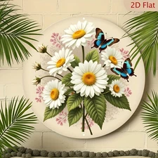 1pc 2D 2D Flat 1pc Spring Daisy and Round Aluminum Metal Wall Decoration- 8x8inc